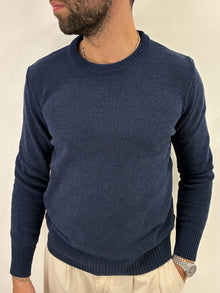 Maglione girocollo in ciniglia blu navy