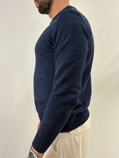 Maglione girocollo in ciniglia blu navy