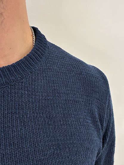 Maglione girocollo in ciniglia blu navy