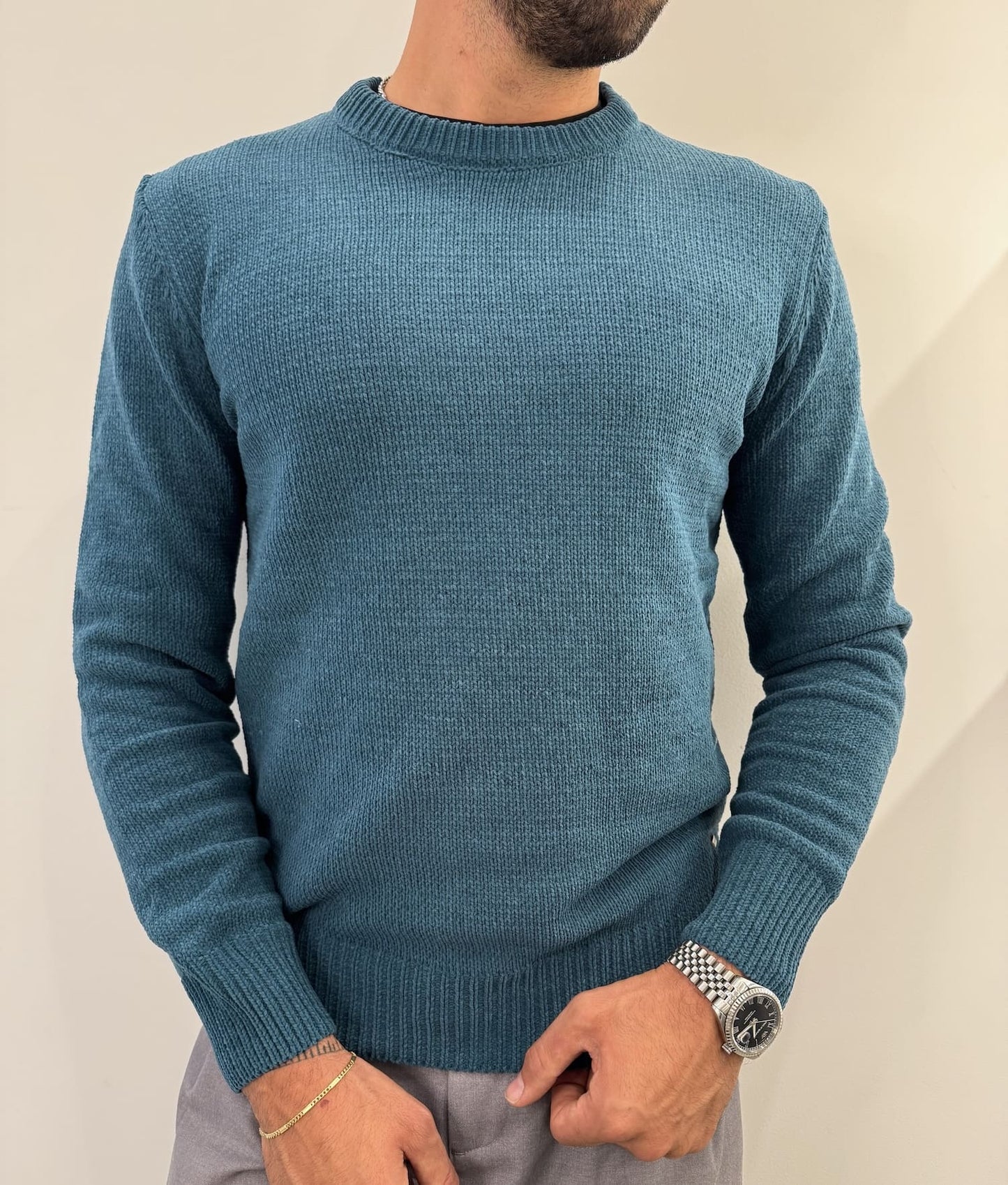 Maglione girocollo in ciniglia Pavone