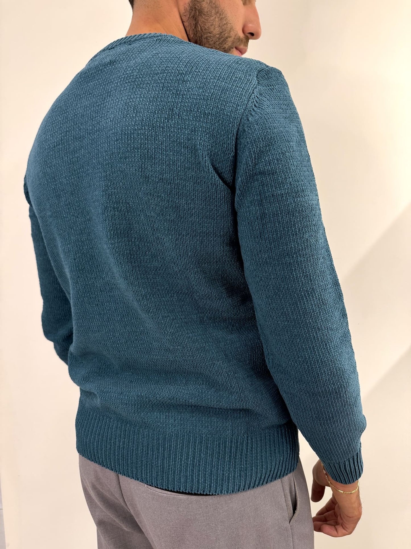 Maglione girocollo in ciniglia Pavone