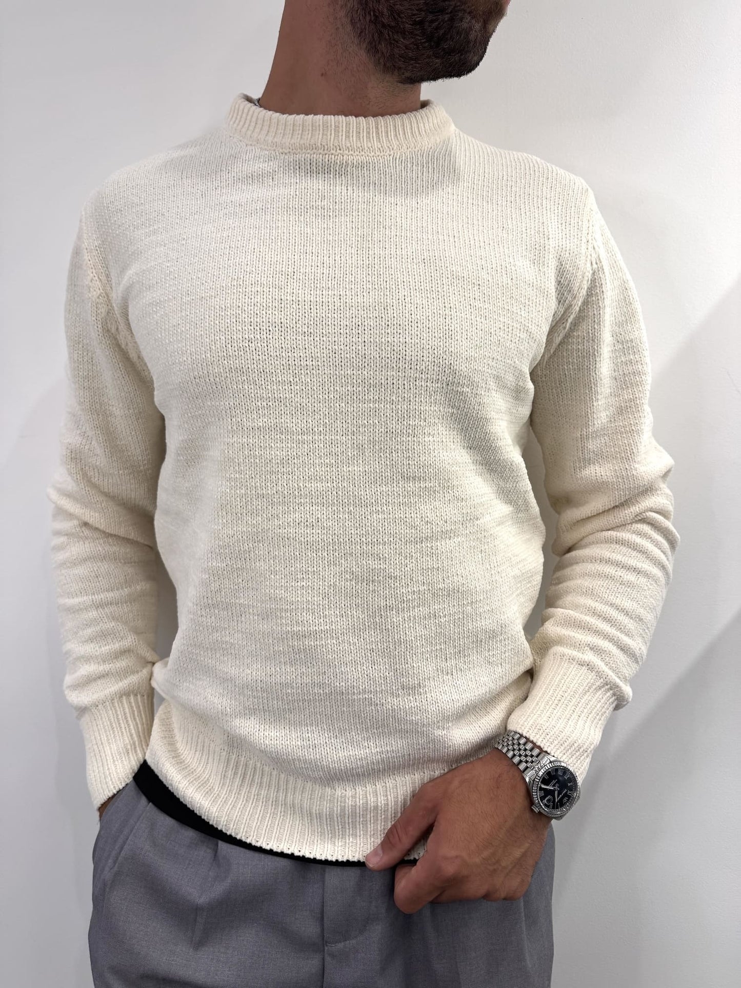 Maglione girocollo in ciniglia white