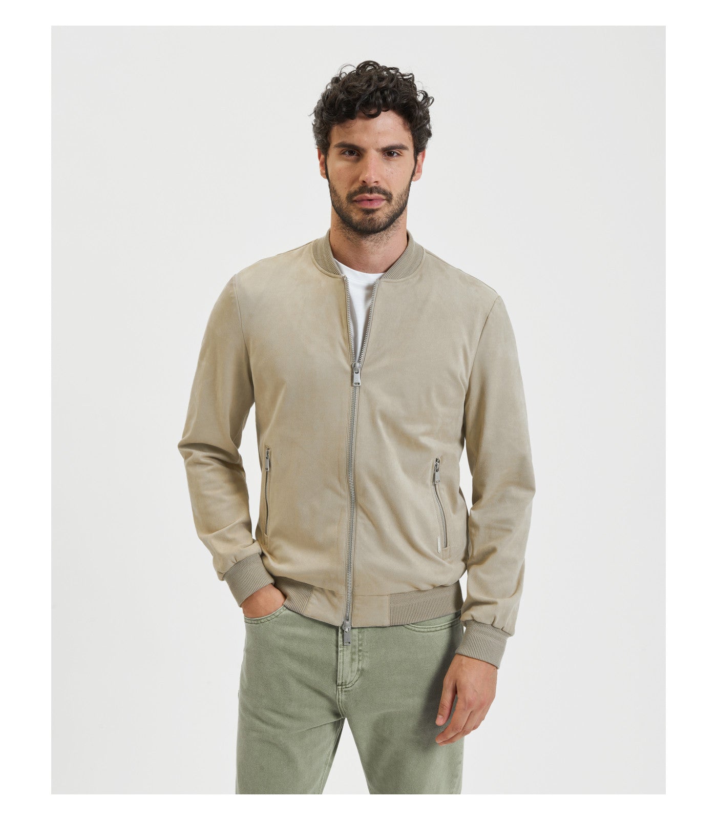 Giubbotto bomber effetto camoscio
