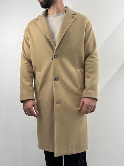 Cappotto Gianni Lupo con trama diagonale beige