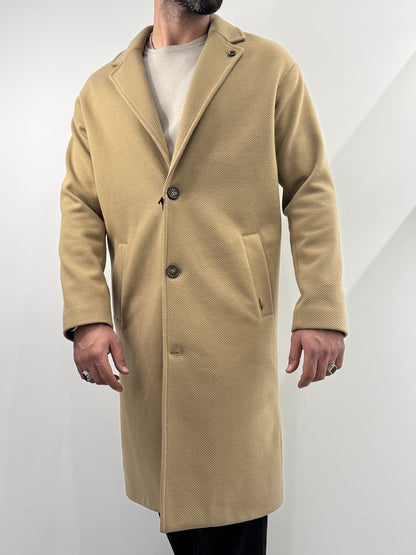 Cappotto Gianni Lupo con trama diagonale beige