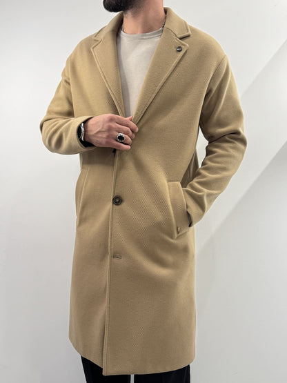 Cappotto Gianni Lupo con trama diagonale beige