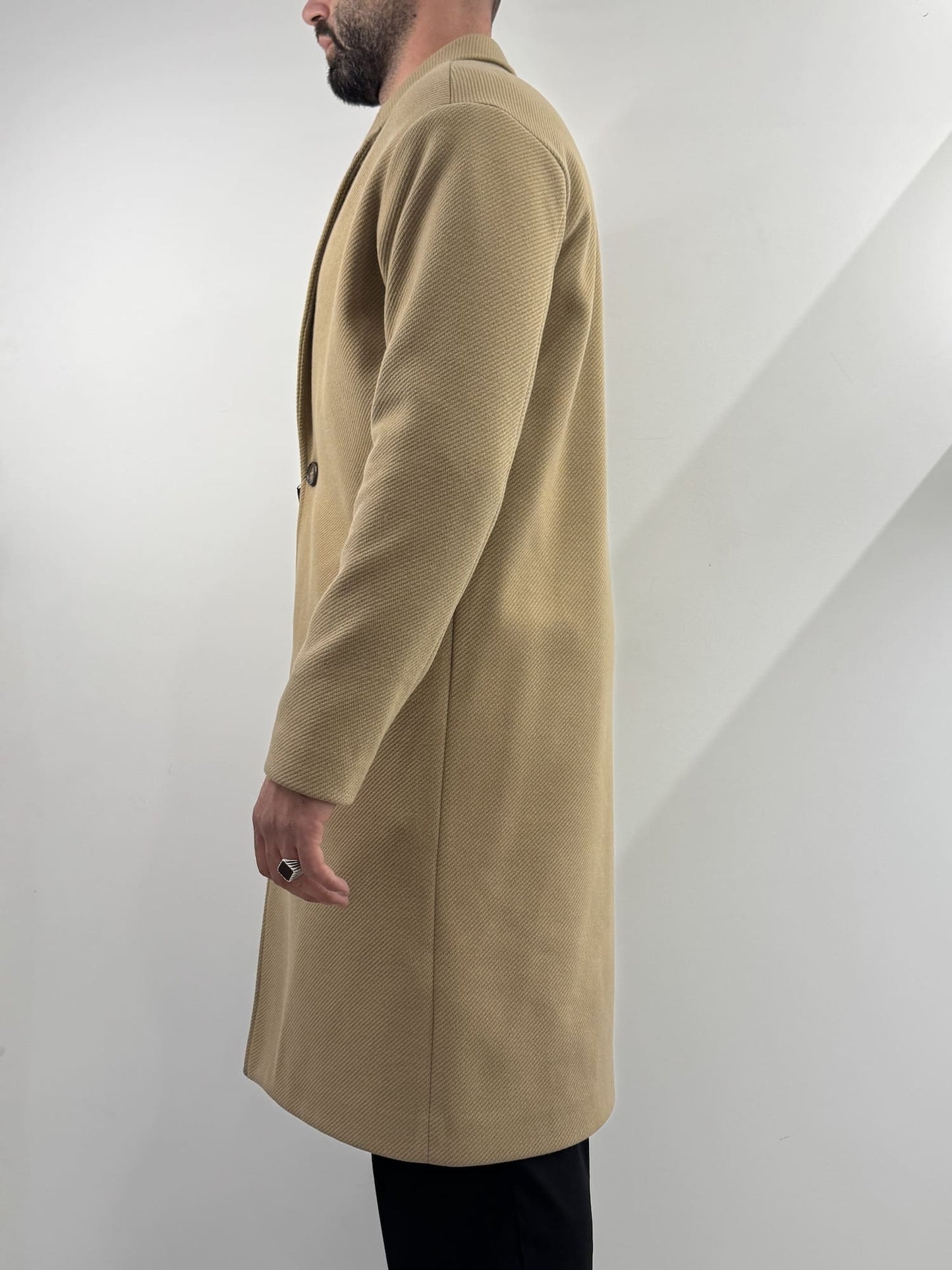 Cappotto Gianni Lupo con trama diagonale beige
