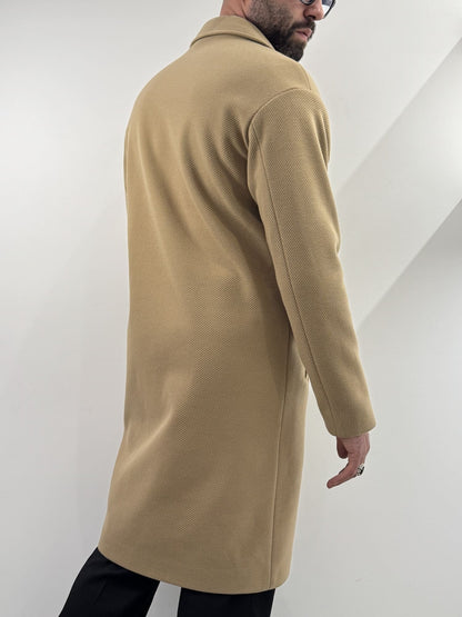 Cappotto Gianni Lupo con trama diagonale beige