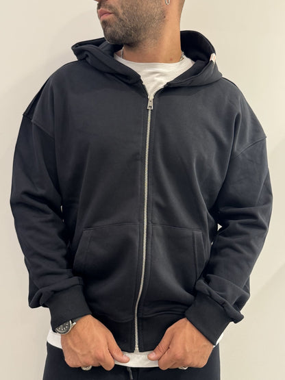 Felpa basic con zip e cappuccio