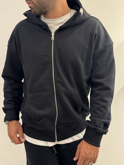 Felpa basic con zip e cappuccio