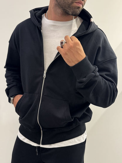 Felpa basic con zip e cappuccio