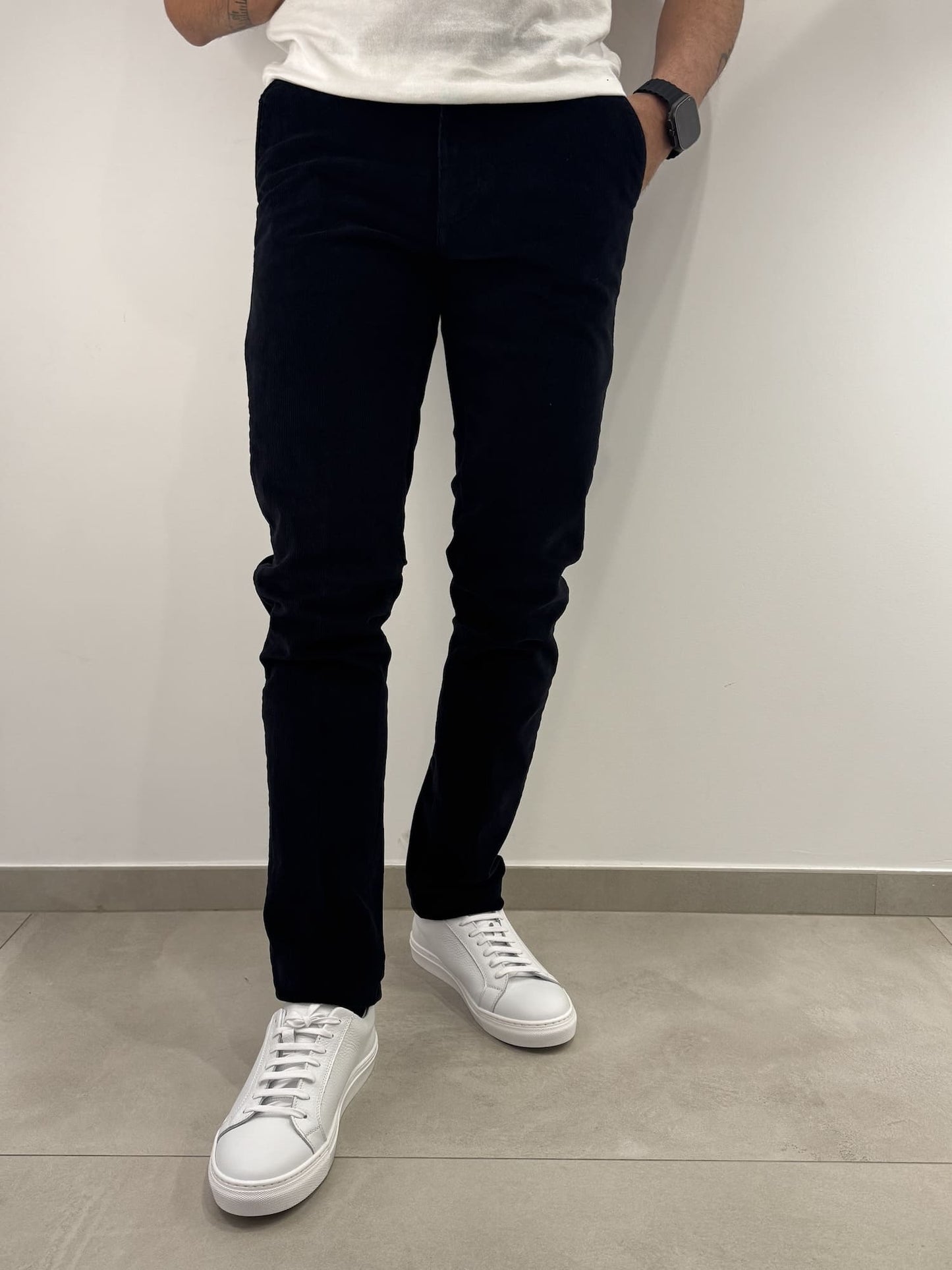Pantalone Sea Barrier in velluto con fantasia a righi Nero