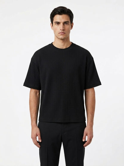 T-shirt basic elasticizzata a coste nero