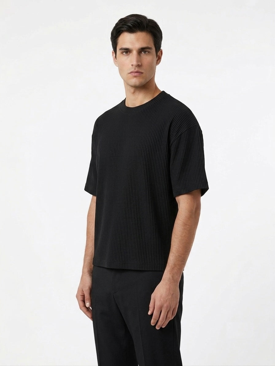 T-shirt basic elasticizzata a coste nero