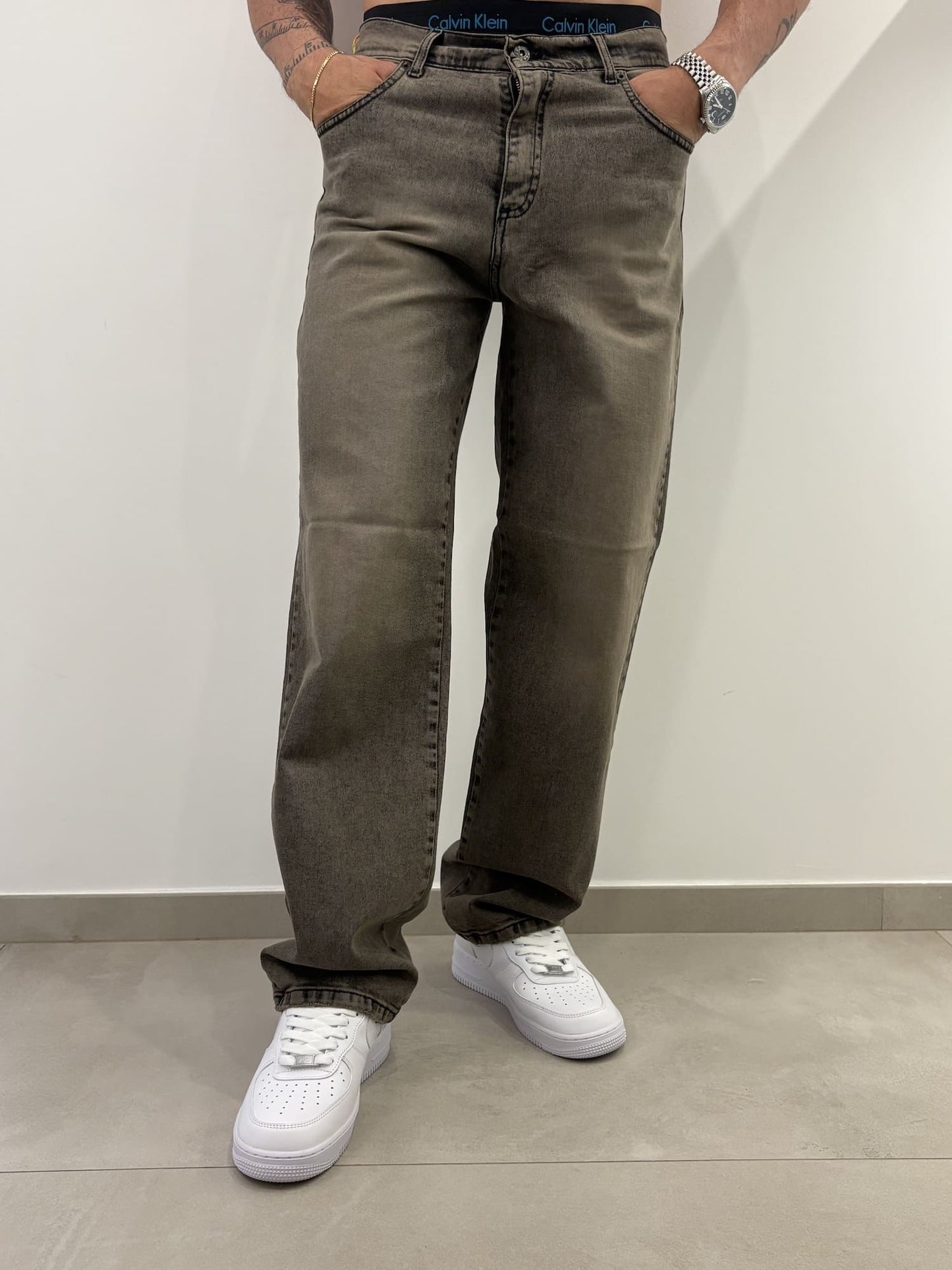 Jeans scuro sabbiato baggy