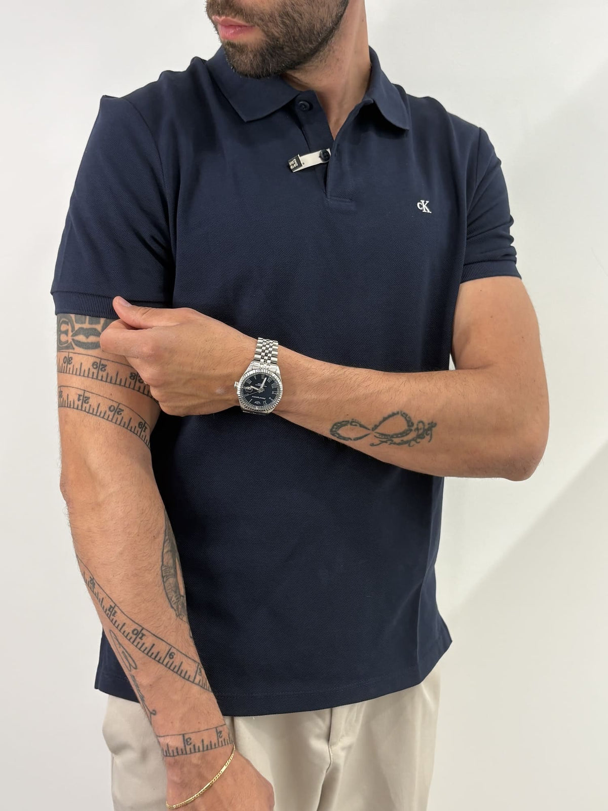 Polo classica in piqué in misto cotone Calvin Klein Dark Sapphire