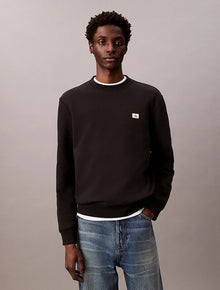 Felpa in spugna di cotone con badge Calvin Klein