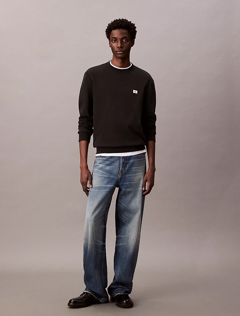 Felpa in spugna di cotone con badge Calvin Klein