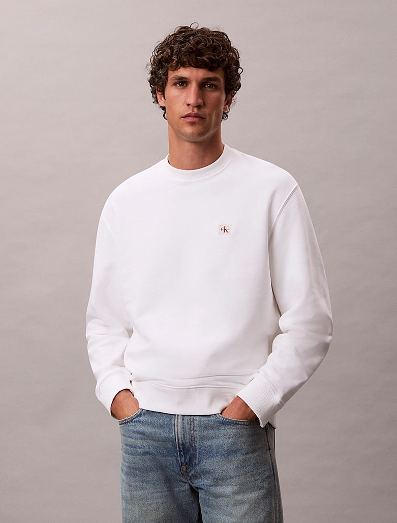 Felpa in spugna di cotone con badge Calvin Klein