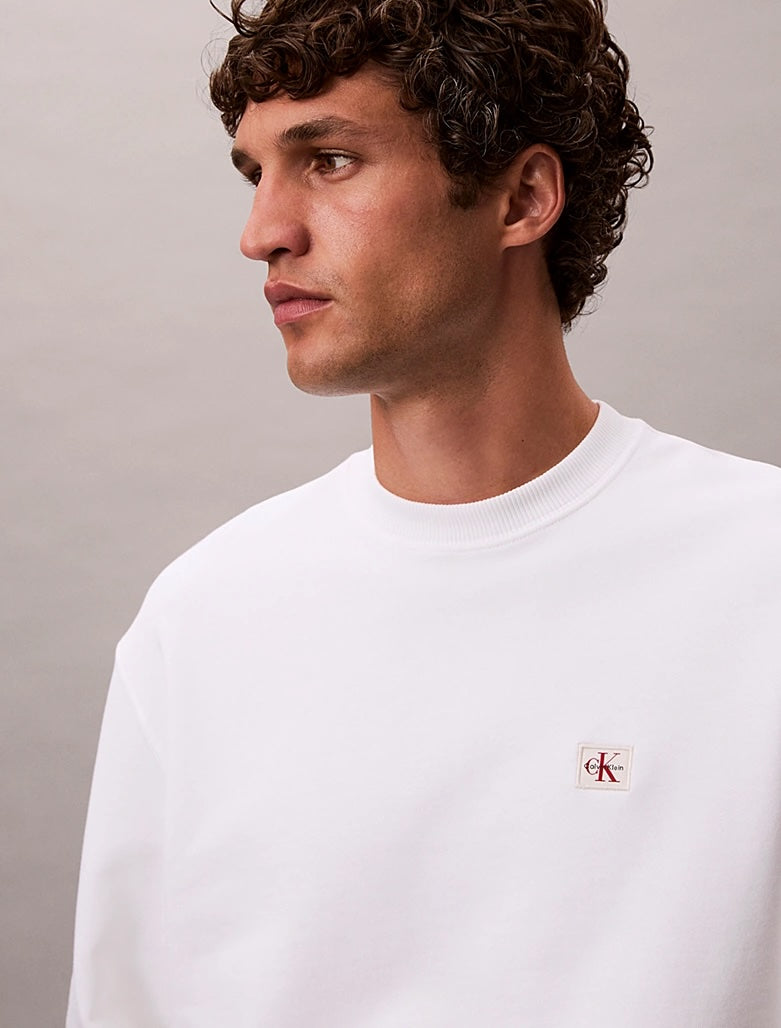 Felpa in spugna di cotone con badge Calvin Klein