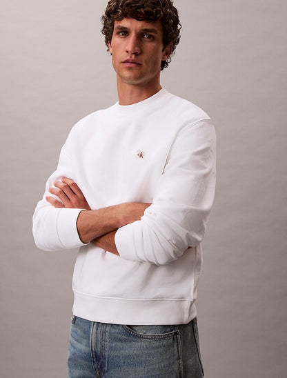 Felpa in spugna di cotone con badge Calvin Klein