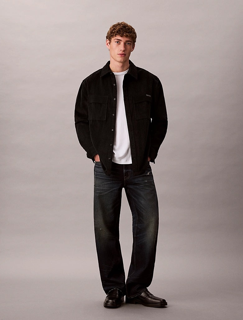 Camicia button-down taglio relaxed in velluto a coste