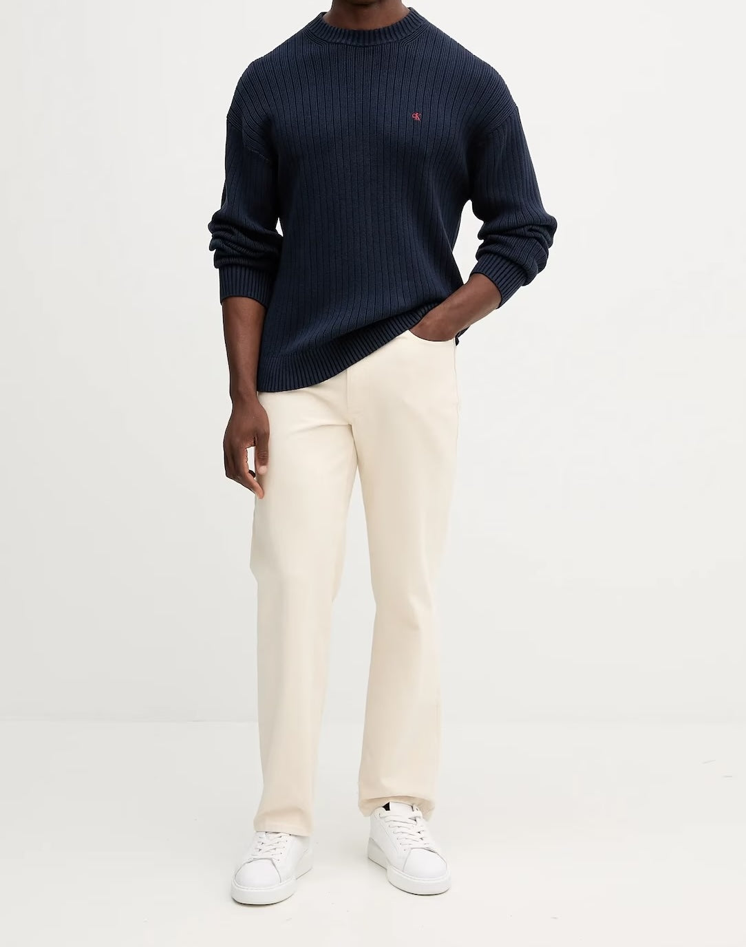 Maglione in cotone a costine monogramma Calvin Klein