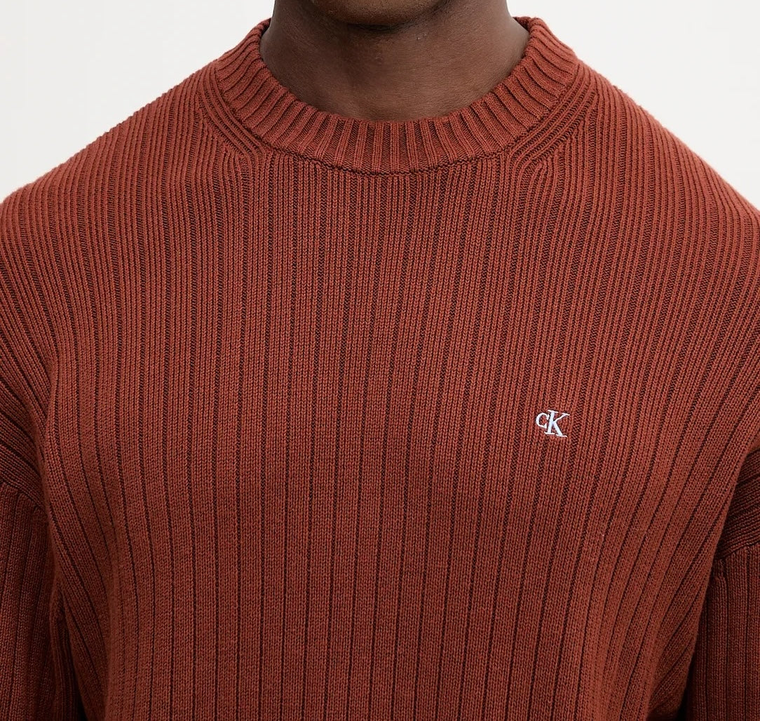 Maglione in cotone a costine monogramma Calvin Klein