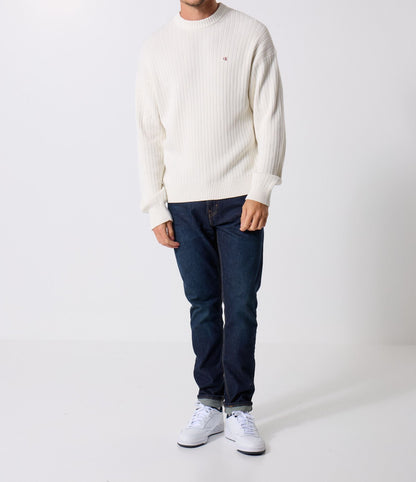 Maglione in cotone a costine monogramma Calvin Klein tofu