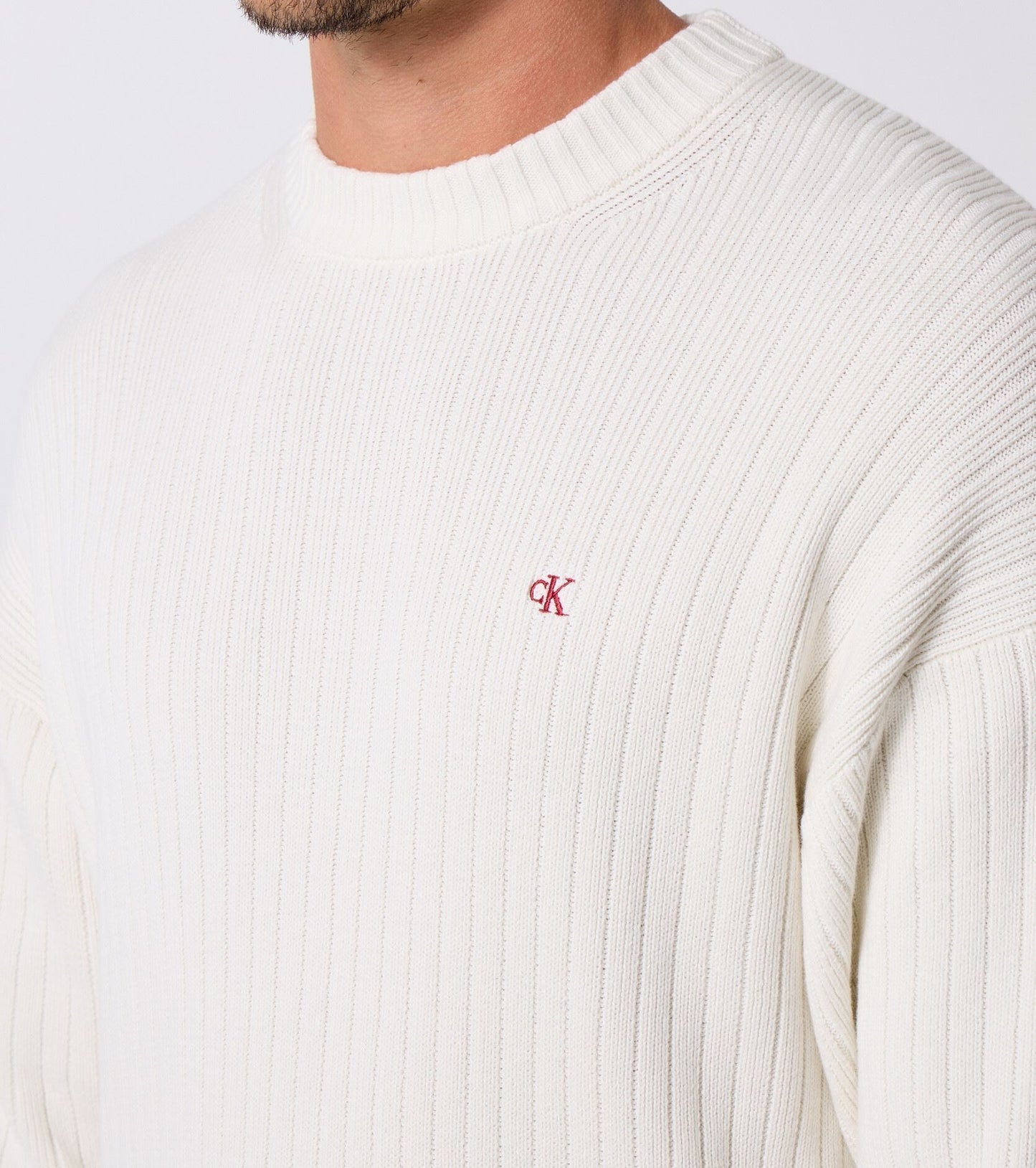 Maglione in cotone a costine monogramma Calvin Klein tofu