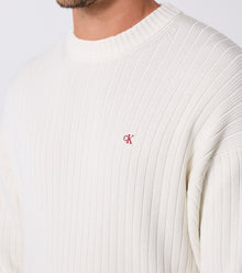 Maglione in cotone a costine monogramma Calvin Klein tofu
