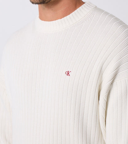 Maglione in cotone a costine monogramma Calvin Klein tofu