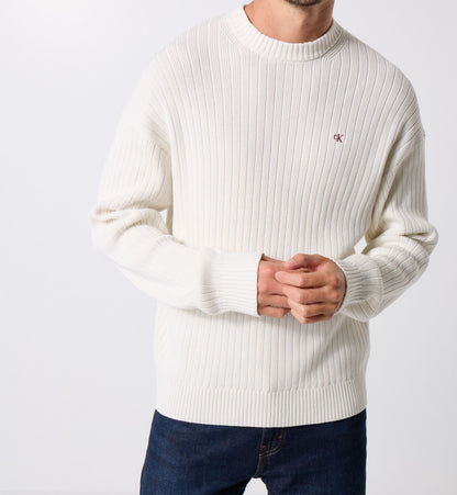 Maglione in cotone a costine monogramma Calvin Klein tofu