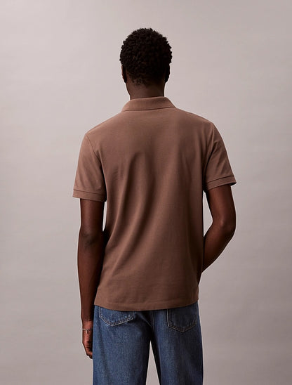 Polo in piqué di cotone con colletto aperto Calvin Klein