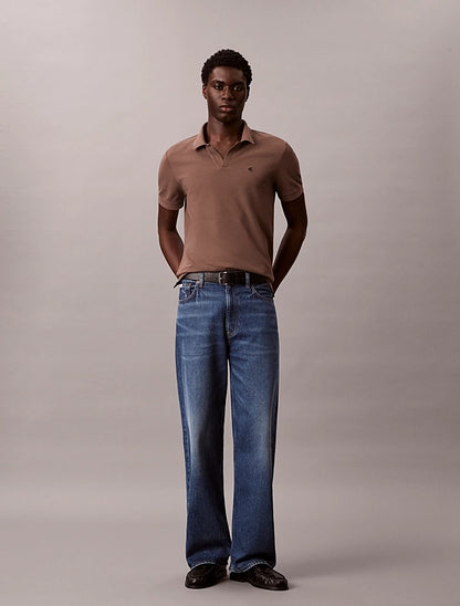 Polo in piqué di cotone con colletto aperto Calvin Klein