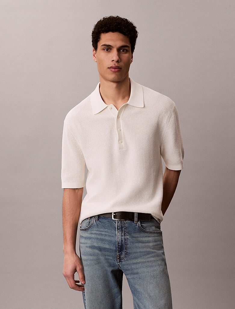 Polo in cotone a maglia a nido d'ape Calvin Klein
