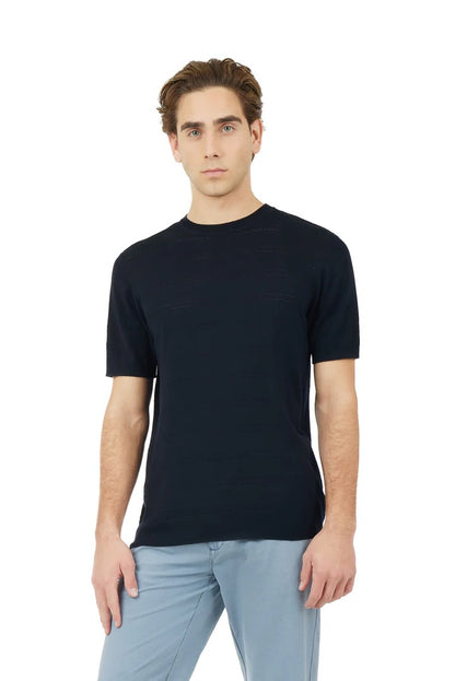 T-shirt in maglia con trama Sorbino blu navy