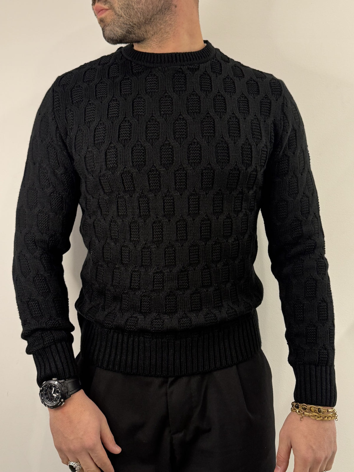 Maglione girocollo intrecciato sorbino