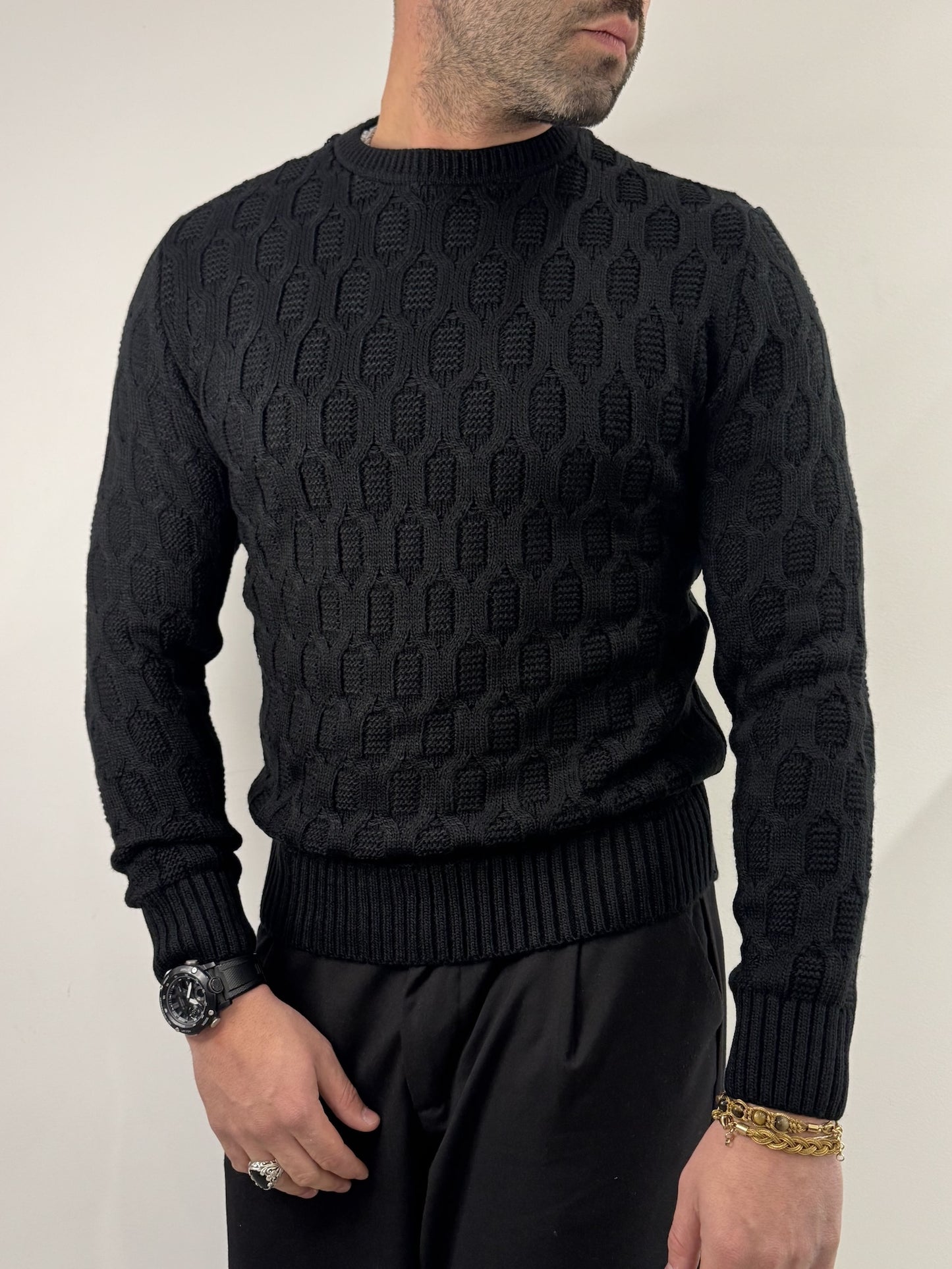 Maglione girocollo intrecciato sorbino