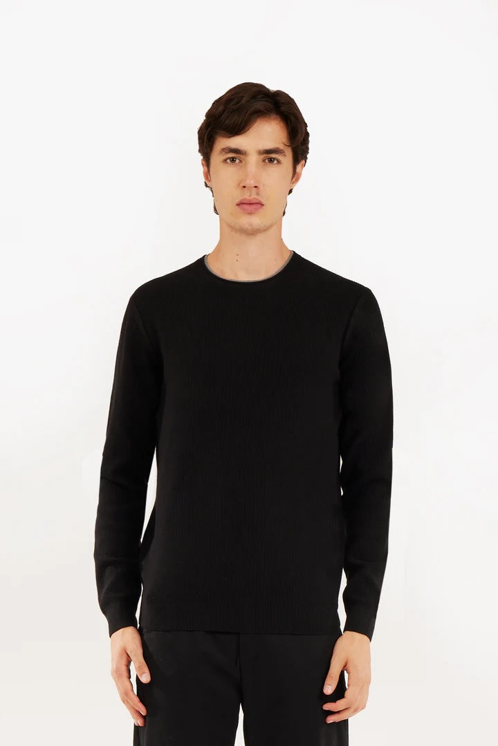 Pullover con struttura effetto doppia maglia sorbino nero