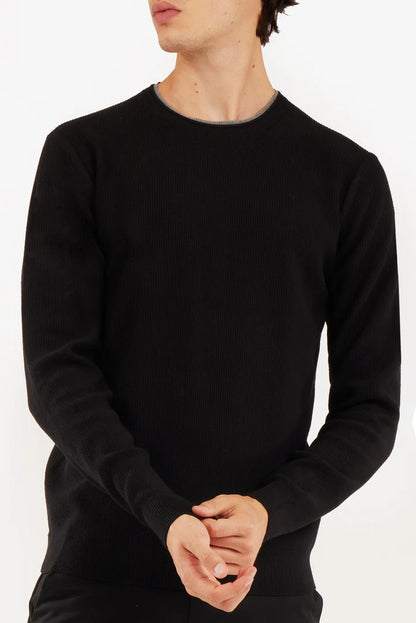 Pullover con struttura effetto doppia maglia sorbino nero