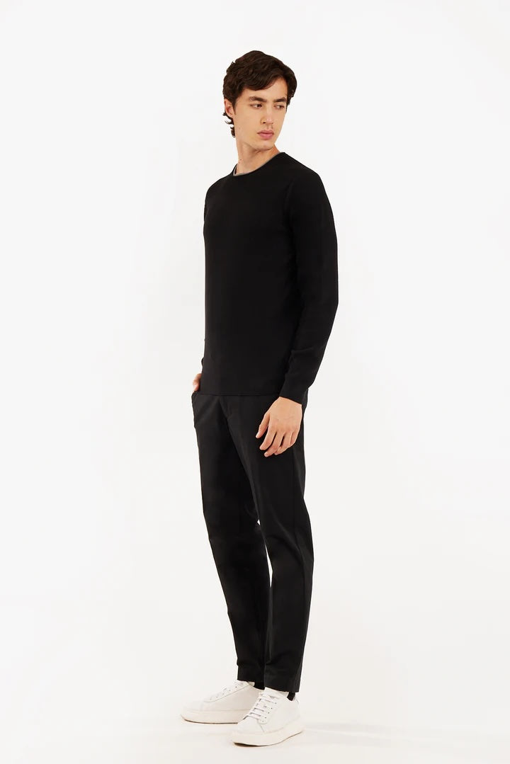 Pullover con struttura effetto doppia maglia sorbino nero