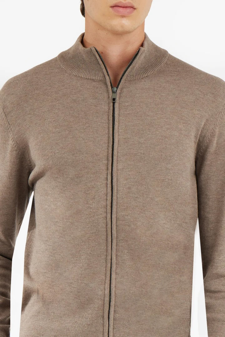 Cardigan con zip sorbino noce