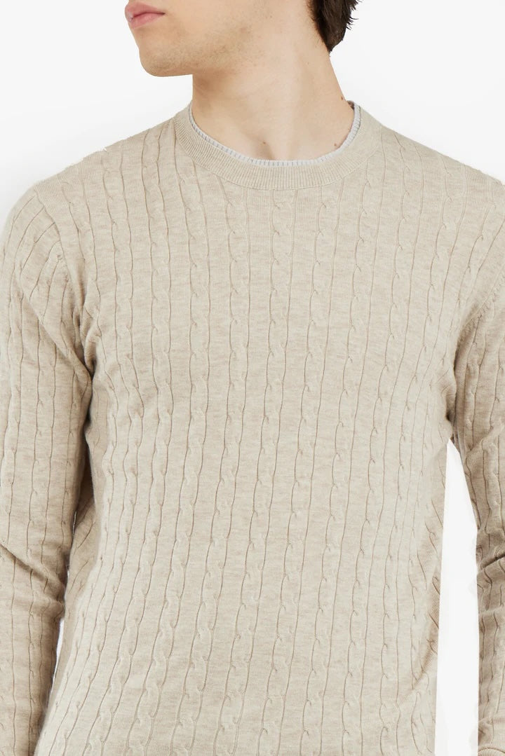 Pullover con trama intrecciata misto lana Sorbino beige