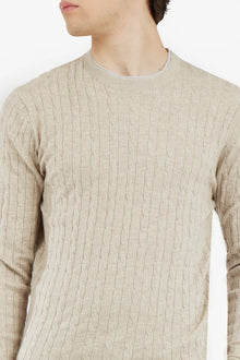 Pullover con trama intrecciata misto lana Sorbino beige