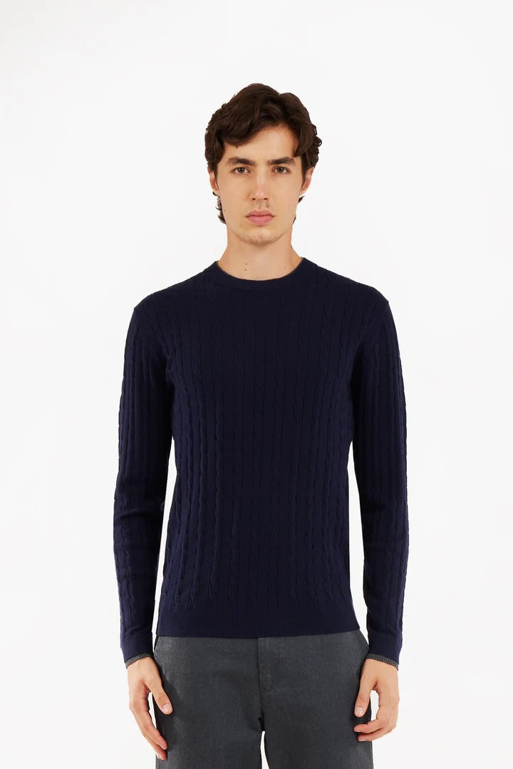 Pullover con trama intrecciata misto lana Sorbino blu