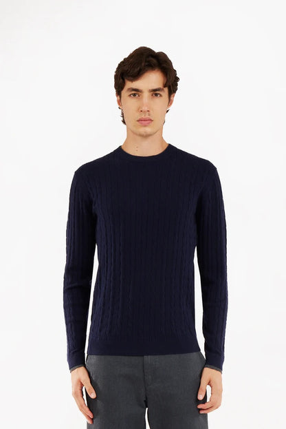 Pullover con trama intrecciata misto lana Sorbino blu