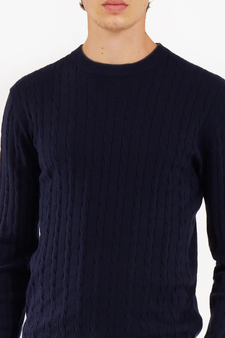 Pullover con trama intrecciata misto lana Sorbino blu