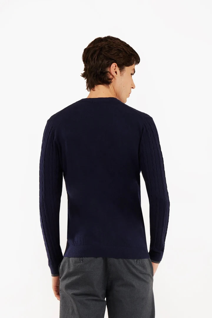 Pullover con trama intrecciata misto lana Sorbino blu
