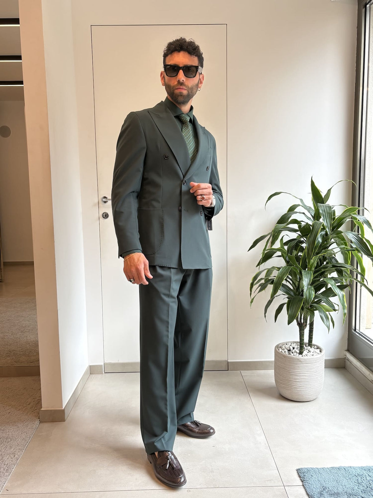 Abito doppio petto over verde